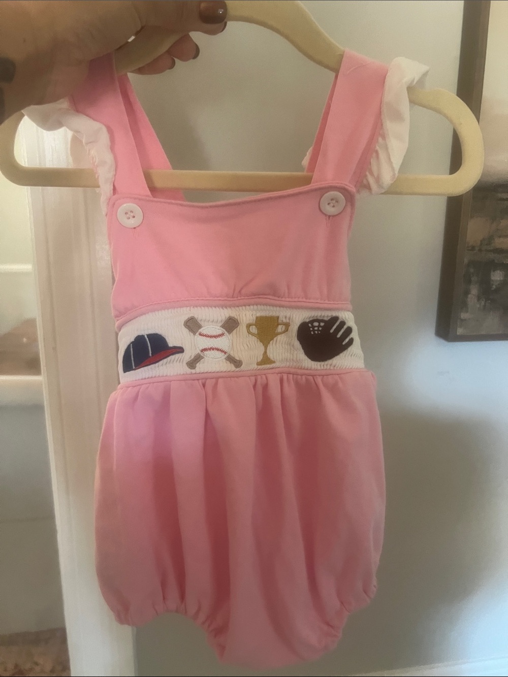 Pink Baseball Appliqué Bubble Romper